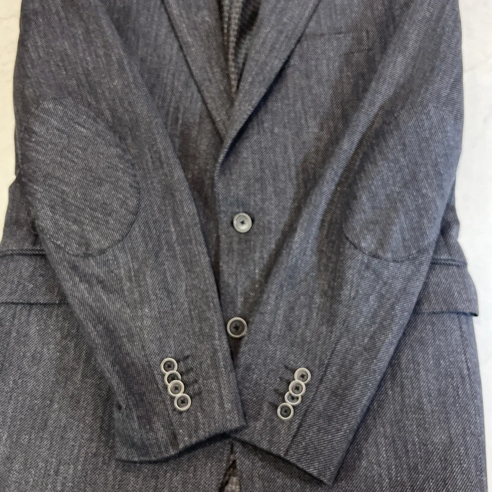 Joe Joseph Abboud x Tessuti Sondrio 40 L Sport Coat Blazer Dark Gray Elbow Patch